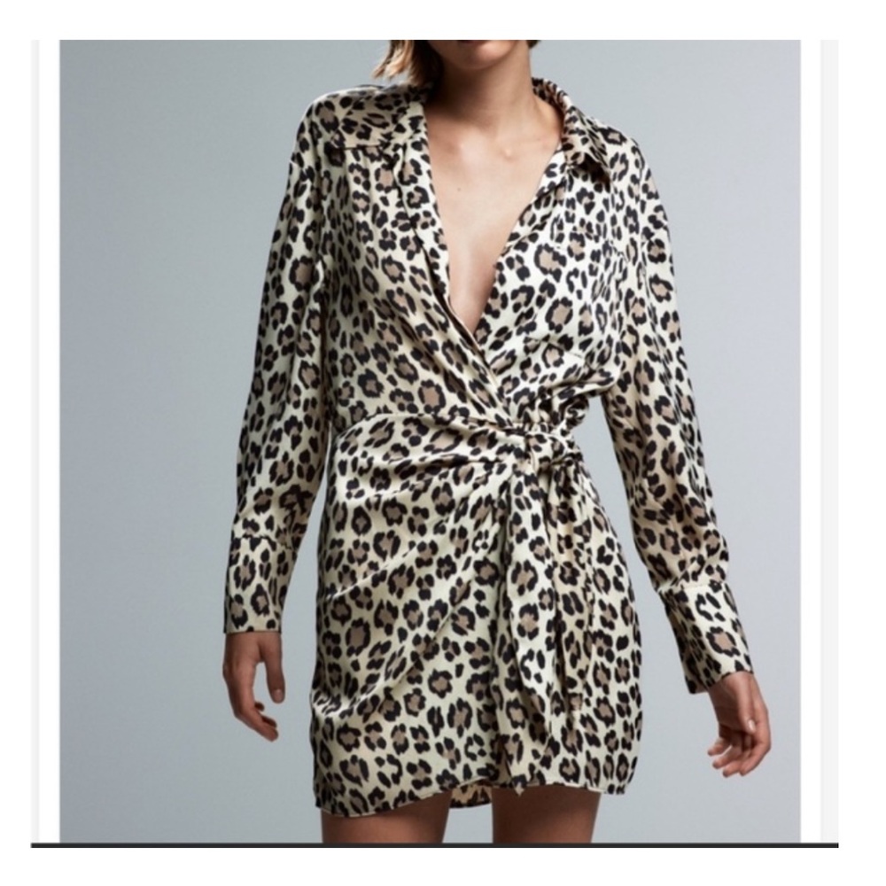 NWT ZARA Wrap Animal print Leopard Mini Dress Sz L